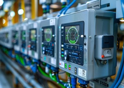 Medidores digitales energia alta resolucion cables verdes azules fabrica moderna